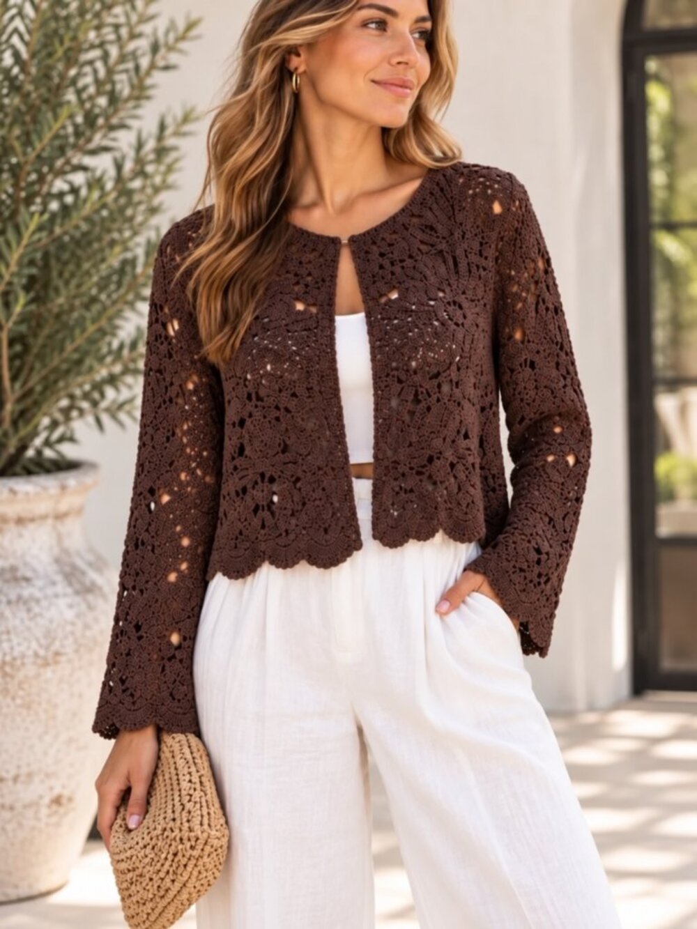 House of Harlow 1960 Martti Crochet Top Brown NWT Size M $168